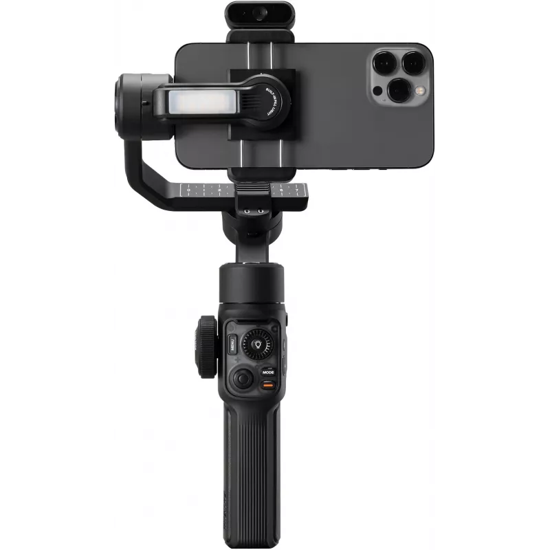 Estabilizador Gimbal de 3 eixos para smartphone Zhiyun C030124ABR1 com luz de preenchimento integrada, Bluetooth 5.0, bateria de 2600 mAh, até 25 h de autonomia, compatível com smartphones de 50-90 mm, preto