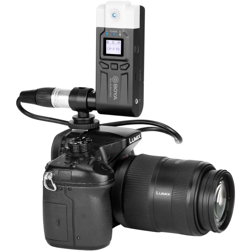 Sistema de microfone lavalier sem fios UHF de canal duplo BOYA BY-WM8 Pro-K7 com 48 canais, 100 m de alcance, recetor montável em câmara (568-590 MHz)