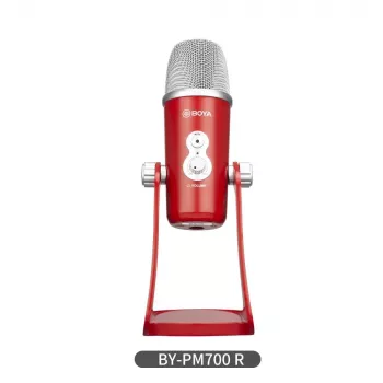 Microfone condensador USB BOYA BY-PM700R com padrões polares omnidirecional, cardióide, bidirecional e estéreo, saída de auscultadores de 3,5 mm, controlo de volume, botão de silenciamento e tripé de mesa integrado