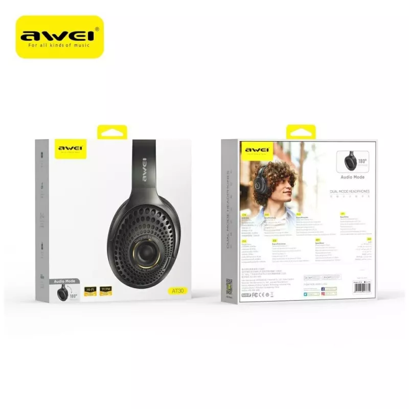 AWEI AT30 Bluetooth 6.0 Auscultadores sem fios, Preto