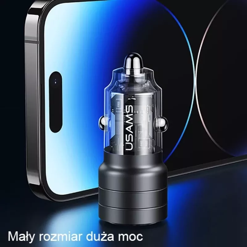 Carregador de automóvel de carregamento rápido USAMS C36 95W USB + USB-C Preto CC176CC01 (US-CC176)