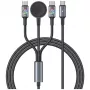Cabo de carregamento 3-em-1 USAMS Huan Series com carregador sem fios 72W USB-C Cinzento-escuro