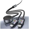 Cabo de carregamento 3-em-1 USAMS Huan Series com carregador sem fios 72W USB-C Cinzento-escuro