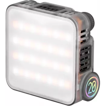 Luz de preenchimento LED RGB Zhiyun M20 com 20W de potência, CCT 2700K-6500K, modos de cor HSI, ecrã OLED, parte traseira magnética, carregamento USB-C PD