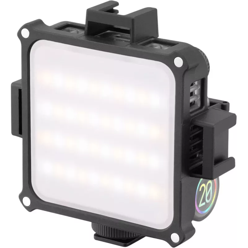 Luz de preenchimento LED RGB Zhiyun M20 com 20W de potência, CCT 2700K-6500K, modos de cor HSI, ecrã OLED, parte traseira magnética, carregamento USB-C PD