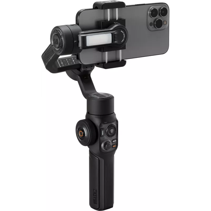Estabilizador de smartphone Zhiyun Smooth 5S AI com luz de preenchimento magnética, estabilizador de 3 eixos, carga útil de 300g, Preto