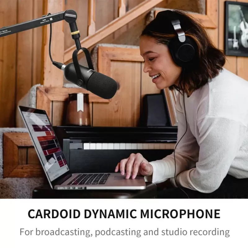 Microfone dinâmico cardioide BOYA BY-DM500 - XLR, todo em metal, para canto, podcasting, atuações ao vivo