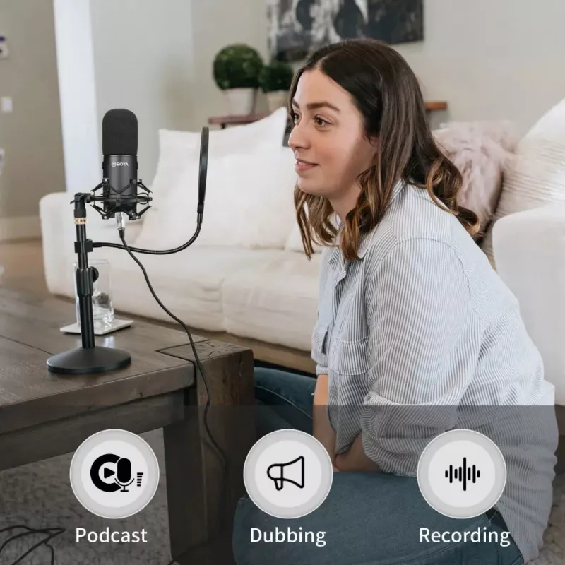 Microfone dinâmico cardioide BOYA BY-DM500 - XLR, todo em metal, para canto, podcasting, atuações ao vivo