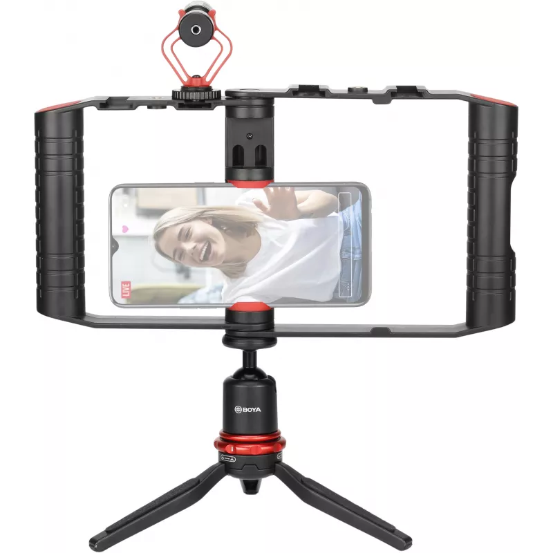 Kit de vídeo para smartphone BOYA BY-VG380 com microfone BY-MM1 Pro, luz LED e tripé para vlogging, streaming ao vivo e filmagem móvel