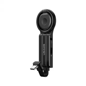 Adaptador USAMS AU11 2-em-1 USB-C com tomada áudio de 3,5 mm, porta de carregamento USB-C e anel de suporte - preto