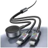 Cabo USAMS Huan Series SJ754 72W USB-C para USB-C com carregador sem fios magnético integrado para smartwatch, preto, 1,2 m
