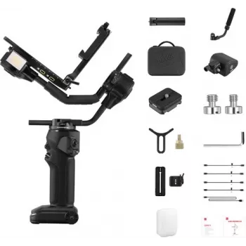 Estabilizador gimbal de câmara de 3 eixos ZHIYUN CRANE 4 COMBO com carga útil de 6kg, 12h de bateria, ecrã tátil e luz de preenchimento, preto