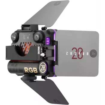 Luz de preenchimento LED RGB Zhiyun M20C COMBO com fixação magnética, 20W, 2700K-6500K, CRI≥95, ecrã OLED, controlo por app Bluetooth, mini tripé, difusor, grid, bolsa de armazenamento
