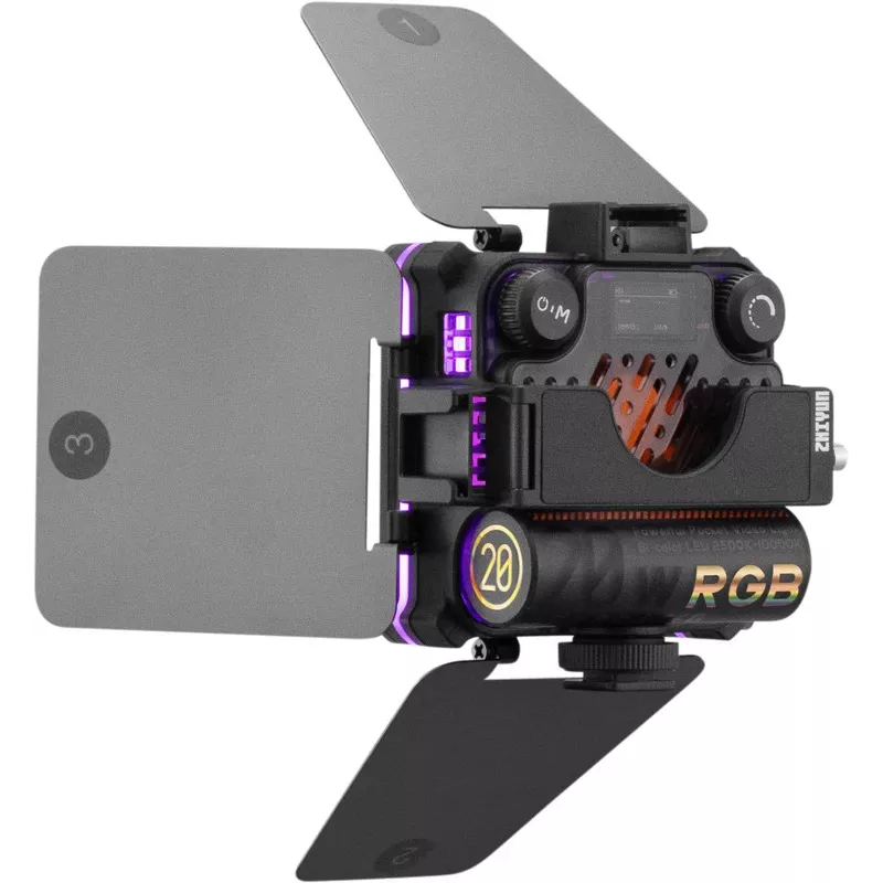 Luz de preenchimento LED RGB Zhiyun M20C COMBO com fixação magnética, 20W, 2700K-6500K, CRI≥95, ecrã OLED, controlo por app Bluetooth, mini tripé, difusor, grid, bolsa de armazenamento