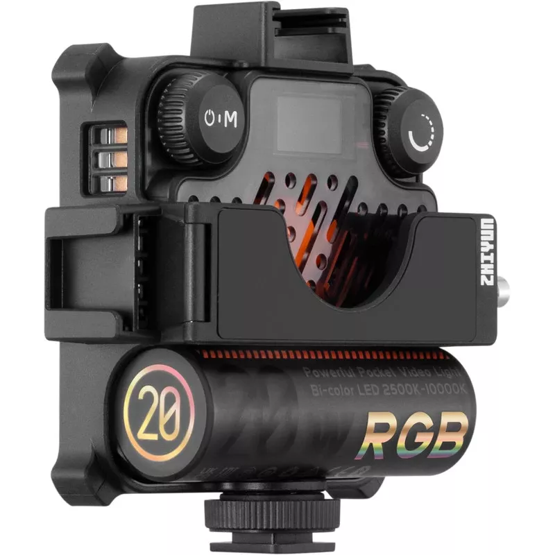 Luz de preenchimento LED RGB Zhiyun M20C COMBO com fixação magnética, 20W, 2700K-6500K, CRI≥95, ecrã OLED, controlo por app Bluetooth, mini tripé, difusor, grid, bolsa de armazenamento