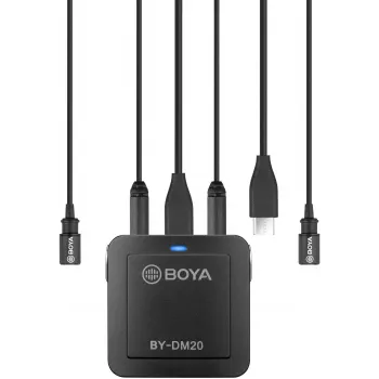 BOYA BY-DM20 microfone condensador estéreo digital de 2 canais com ligação USB-C, Lightning e USB-A, omnidirecional, 25Hz-20kHz, para iOS, Android, Windows, Mac
