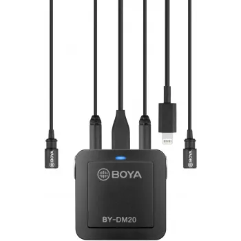 BOYA BY-DM20 microfone condensador estéreo digital de 2 canais com ligação USB-C, Lightning e USB-A, omnidirecional, 25Hz-20kHz, para iOS, Android, Windows, Mac
