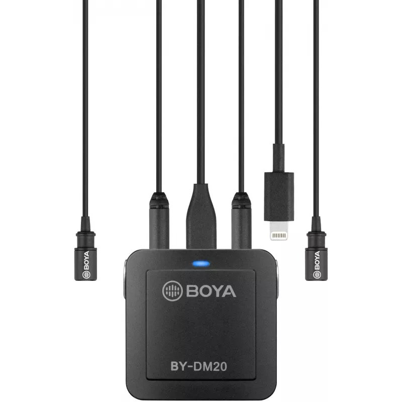 BOYA BY-DM20 microfone condensador estéreo digital de 2 canais com ligação USB-C, Lightning e USB-A, omnidirecional, 25Hz-20kHz, para iOS, Android, Windows, Mac