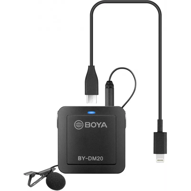 BOYA BY-DM20 microfone condensador estéreo digital de 2 canais com ligação USB-C, Lightning e USB-A, omnidirecional, 25Hz-20kHz, para iOS, Android, Windows, Mac