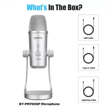 BOYA BY-PM700SP microfone condensador USB multi-padrão com monitorização por auscultadores e suporte integrado