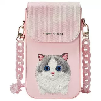 Nimmy Big Eyed Pet 2.0 bolsa de telemóvel gato - bolsa cruzada rosa para smartphones até 6,7