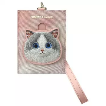 NIMMY Big Eyed Pet 2.0 gato porta-cartões carteira em pele PU rosa com 6 compartimentos para cartões, porta-moedas e fecho de correr