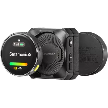 Sistema de microfone sem fios Saramonic BLINKME B2 para 2 pessoas com ecrã tátil, gravação integrada e estojo de carregamento