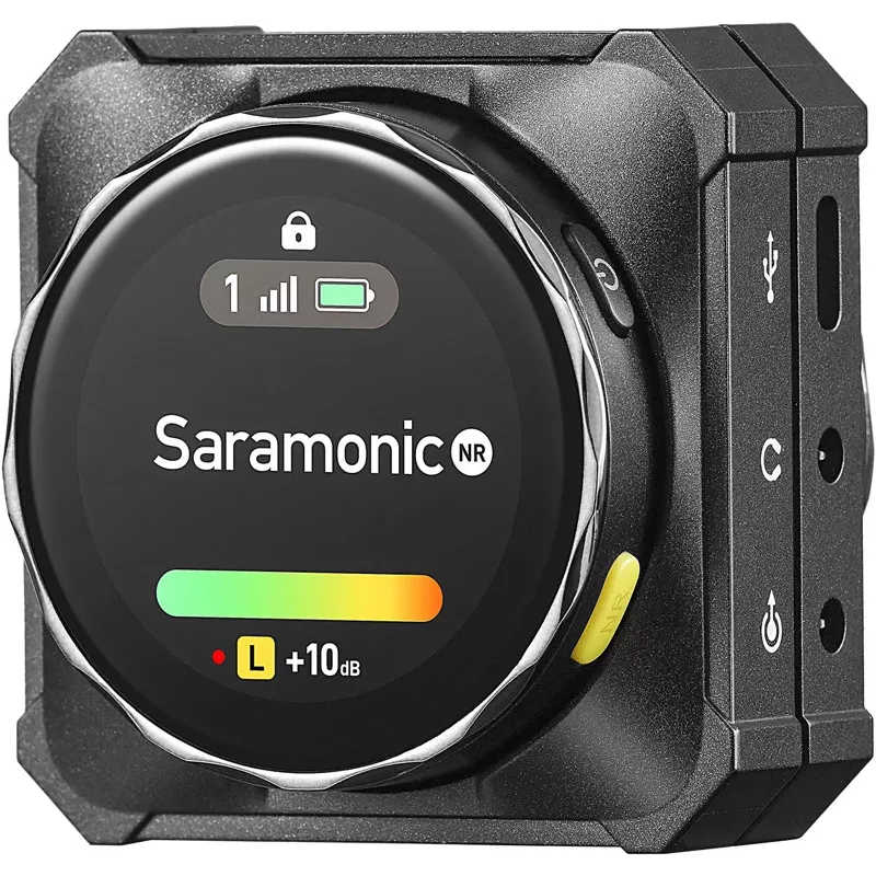 Sistema de microfone sem fios Saramonic BLINKME B2 para 2 pessoas com ecrã tátil, gravação integrada e estojo de carregamento