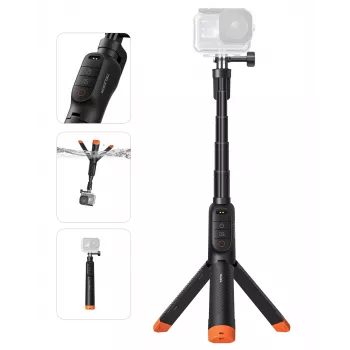 Pau de selfie à prova de água TELESIN com comando para câmaras DJI Osmo Action, 15m IPX8, extensível até 60cm, preto