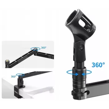ULANZI LS26 Suporte para microfone com braço articulado e fixação de mesa, alcance de 750 mm, liga de alumínio, preto