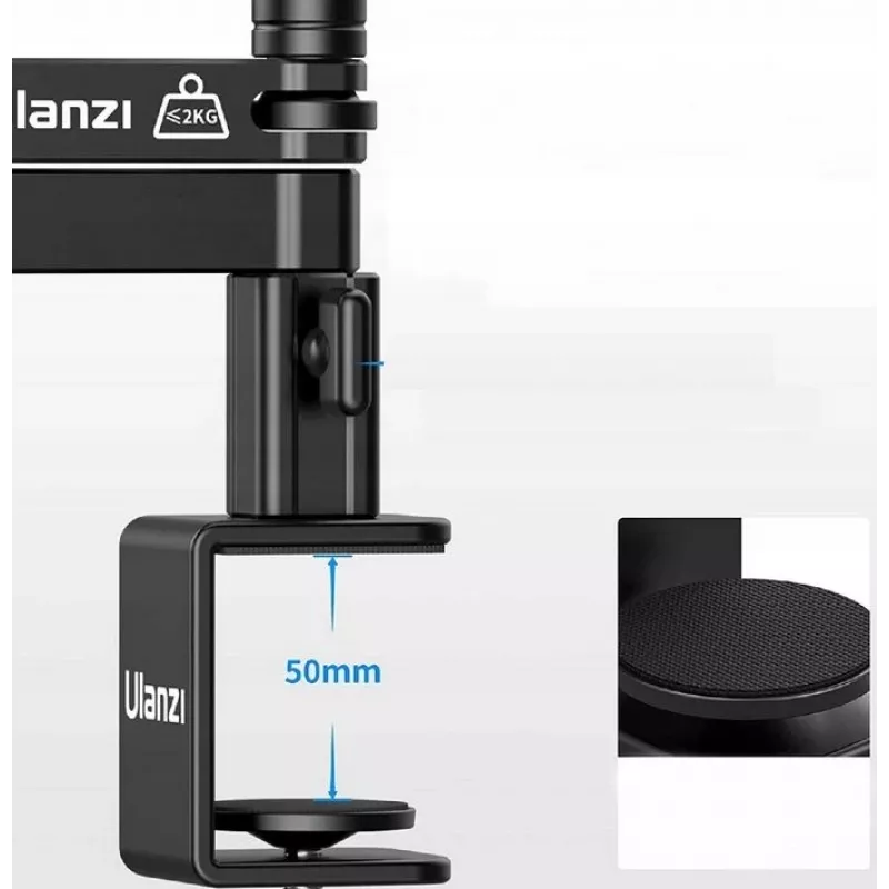 ULANZI LS26 Suporte para microfone com braço articulado e fixação de mesa, alcance de 750 mm, liga de alumínio, preto