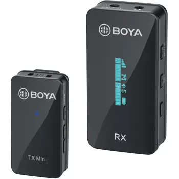 BOYA BY-XM6-S1 Mini Sistema de microfone sem fios 2,4 GHz com microfone lavalier, recetor OLED, alcance de 100 m