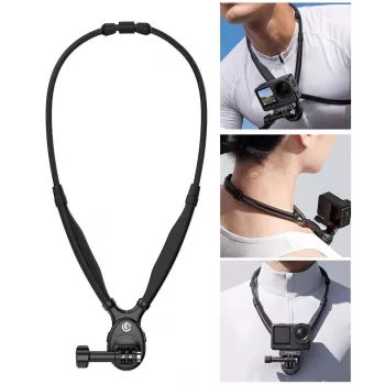 ULANZI ZJ09 Suporte de pescoço magnético para action cams - rotação 360°, POV mãos livres, faixa de silicone flexível, compatível com GoPro/DJI/Insta360