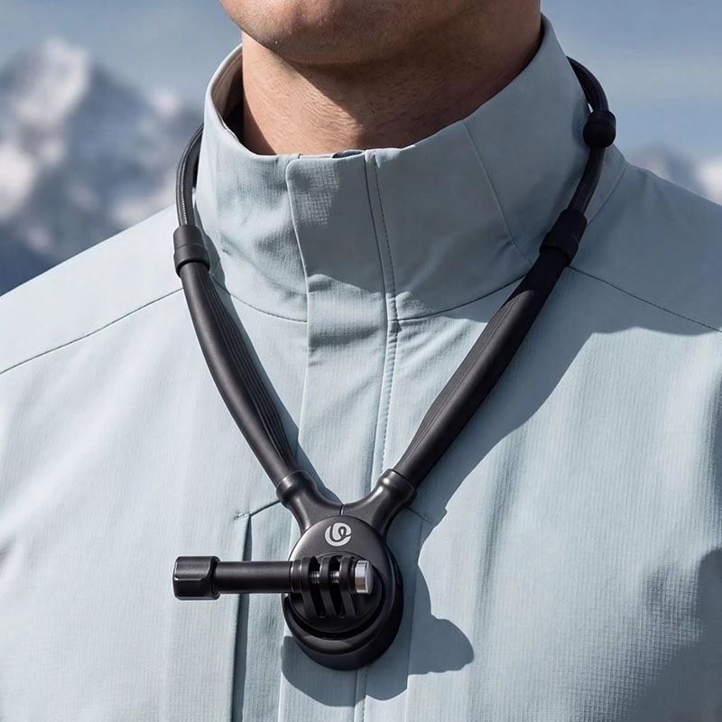 ULANZI ZJ09 Suporte de pescoço magnético para action cams - rotação 360°, POV mãos livres, faixa de silicone flexível, compatível com GoPro/DJI/Insta360