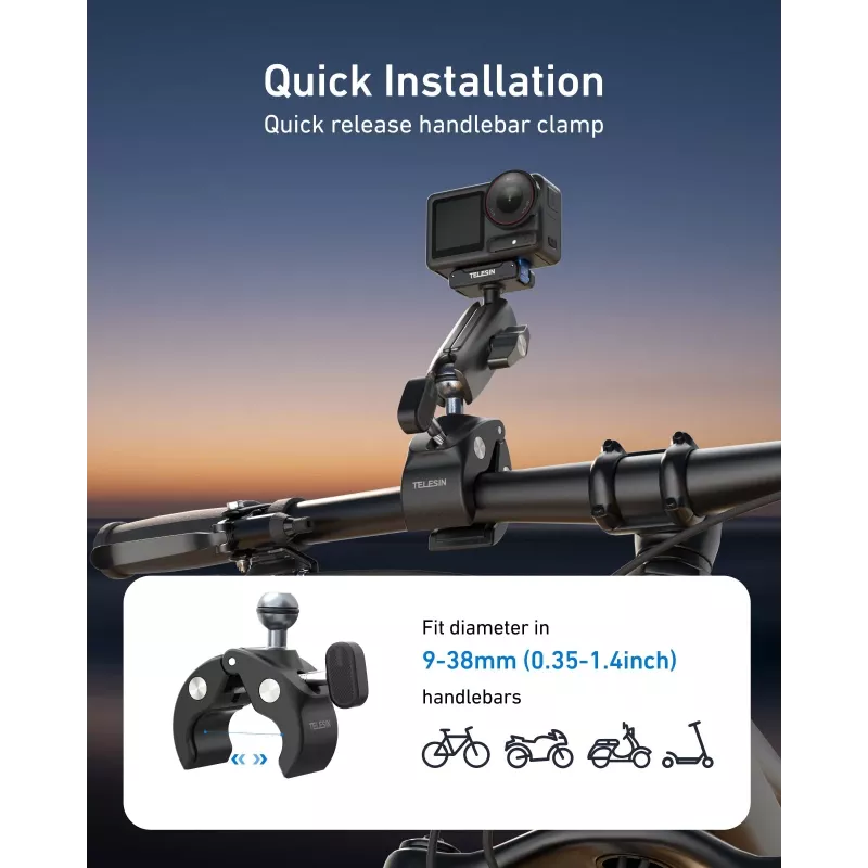 TELESIN Magic Arm Suporte com braço mágico para DJI Osmo Action 5 Pro/4/3, Osmo 360, GoPro, Insta360 – S3-HBM-14-TDJ