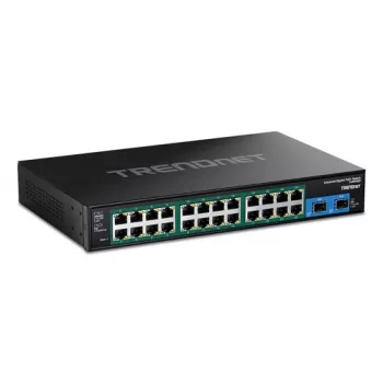Switch gerido Gigabit PoE+ industrial reforçado TRENDnet de 26 portas com 24x PoE+ e 2x SFP