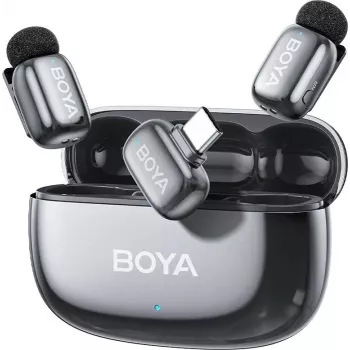 BOYA mini 2-02 Space Gray microfone condensador shotgun de canal duplo