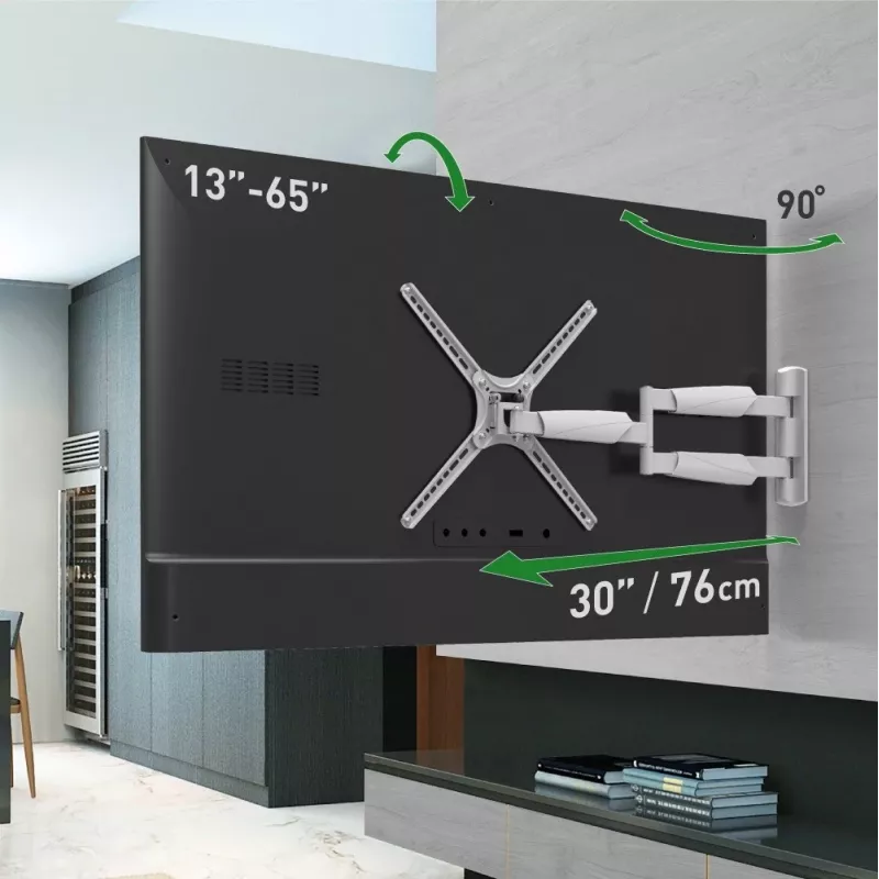 Suporte de parede para TV Barkan BM343XLW Full Motion para ecrãs de 13-65 polegadas, 36 kg, branco