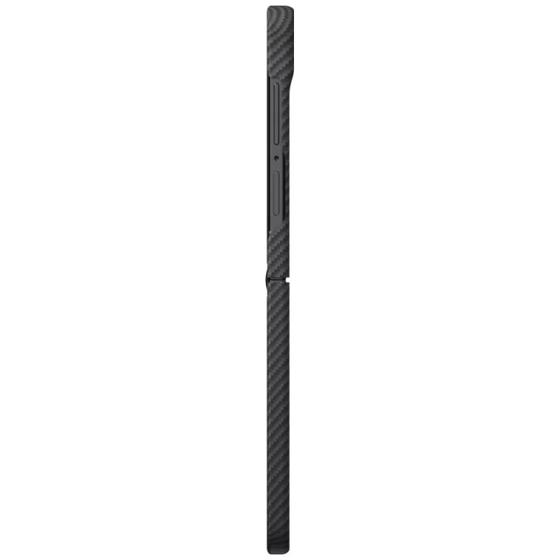 Capa PITAKA Edge para Samsung Galaxy Z Flip5 - Fusion Weaving preto/cinzento, capa fina em fibra de aramida com encaixe por snap e compatibilidade MagSafe
