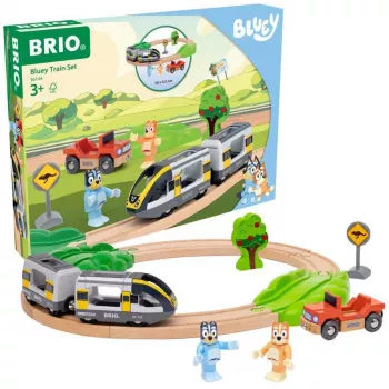 RAVENSBURGER World - Bluey conjunto de comboio | comboio de brinquedo de madeira com figuras Bluey e Bingo | 3 peças | certificado FSC | compatível com BRIO World