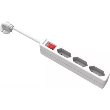 Régua de tomadas VALUE 3 tomadas ficha euro com interruptor, cabo 1,5 m, branco
