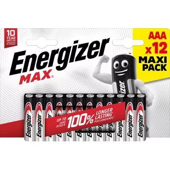 Pilhas alcalinas Energizer MAX AAA, 1,5 V, pack de 12