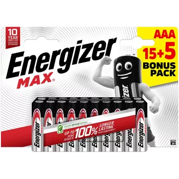 Pilhas alcalinas Energizer Max Micro AAA 1,5 V pack de 20 (E303349400)
