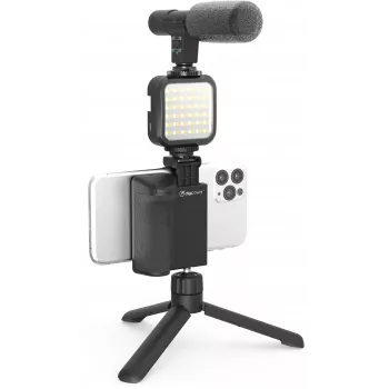Conjunto de pega de vlogging DigiPower DPS-VLG4 com luz LED e microfone