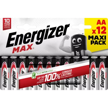 Pilhas alcalinas Energizer Max AA, 1,5 V, pack de 12