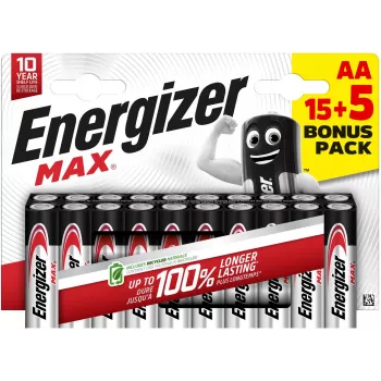 Pilha alcalina Energizer Max AA LR6 1,5 V, 20 unid. (E303329900)