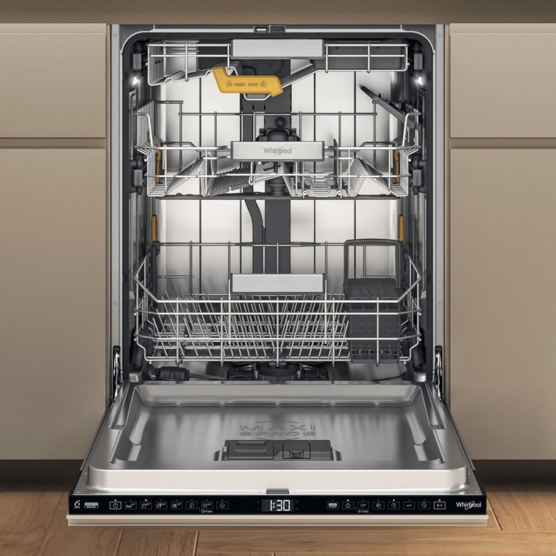 Whirlpool W8I HF58 TU UK Máquina de lavar loiça totalmente integrada, 14 conjuntos de louça, classe energética C, 40 dB, 8 programas, secagem natural, terceiro nível, AquaStop, visor digital, motor inverter