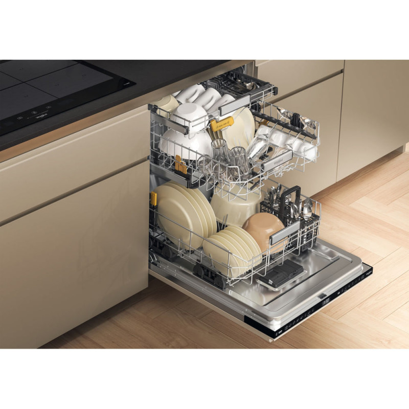 Whirlpool W8I HF58 TU UK Máquina de lavar loiça totalmente integrada, 14 conjuntos de louça, classe energética C, 40 dB, 8 programas, secagem natural, terceiro nível, AquaStop, visor digital, motor inverter