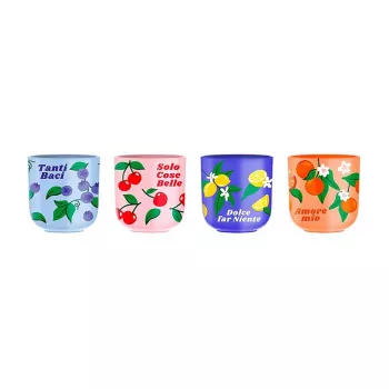 Bialetti Fruit Vibes Conjunto de chávenas de café em cerâmica, 300 ml, multicolor, adequado para máquina de lavar loiça e micro-ondas