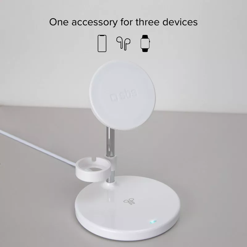 SBS TEWIRMAG3IN1 Estação de carregamento sem fios 3-em-1 com MagSafe para iPhone, Apple Watch e AirPods